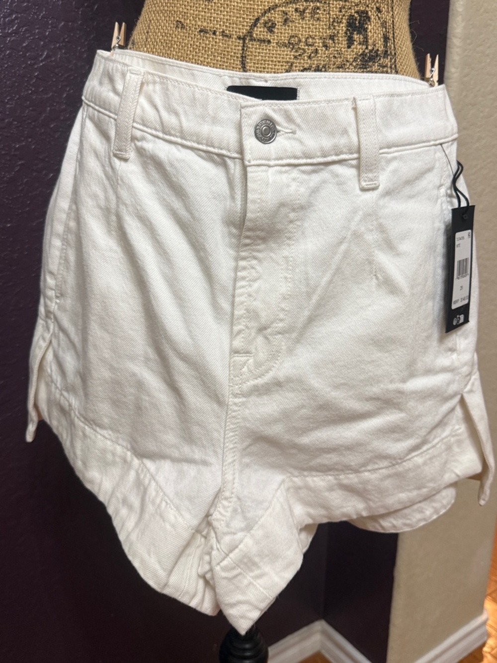 7 For All Mankind White V-Hem High-Rise Shorts